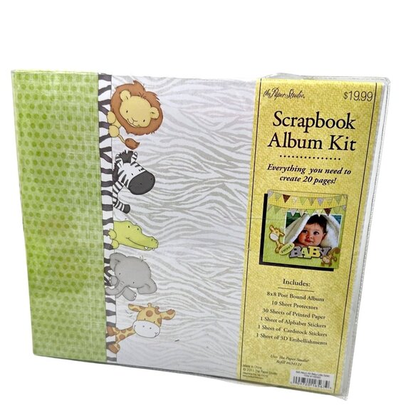 Paper Studio Safari Baby Scrapbook Kit 8x8 Album Stickers Embellishments NIP - Picture 1 of 16